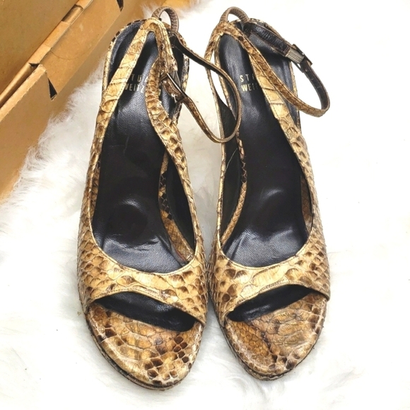 Stuart Weitzman snake open toe platform slingback 8M - Picture 5 of 9